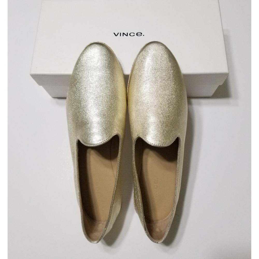 Vince Malia Leather Espadrilles Flat Loafer Gold Metallic NIB Size 9 $175
